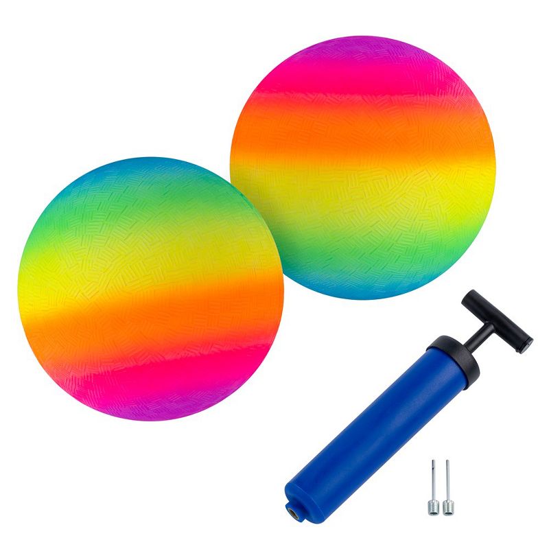 New Bounce Premium 8.5'' Rainbow Balls - Set of 2 Plus 2 Pins & Pump for Kids, 1 of 4