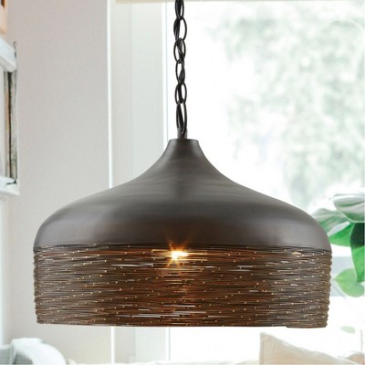 Starlit Sky Grey Iron Dome Pendant with Brass Detailing