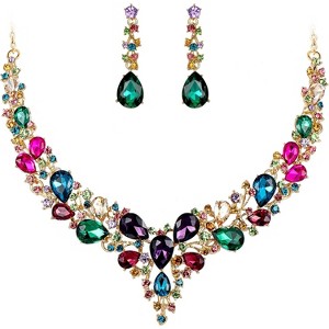 Wedding Bridal Jewelry Set, Austrian Crystal Teardrop Cluster Necklace & Earrings - 1 of 4