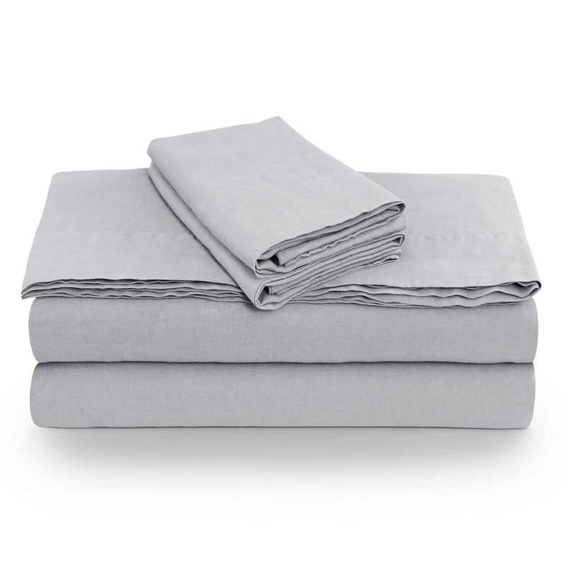 Tribeca Living Queen European Garment Washed Linen Extra Deep Pocket Sheet Set Silver Gray, 2 of 4