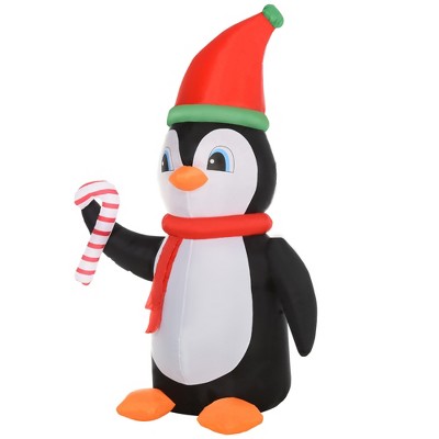 HOMCOM 8.2' Inflatable Penguin Holding Candy Cane Oversize Holiday Outdoor Yard Decoration with LED Lights