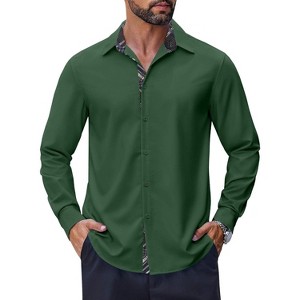 COOFANDY Men's Long Sleeve Wrinkle Free Dress Shirts Business Casual Button Down Shirt Green M