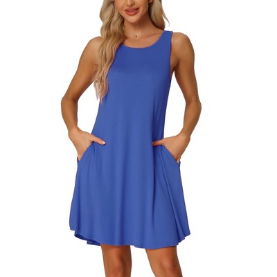 cheibear Women's Sleeveless Round Neck Tank Dress Sleepwear with Pockets