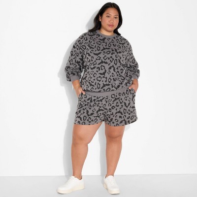 Women's Leopard Bats Fleece Graphic Sweatshirt - Charcoal Gray