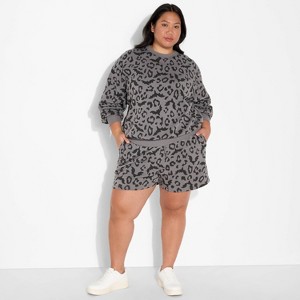 Women's Leopard Bats Fleece Graphic Sweatshirt - Charcoal Gray - 1 of 3