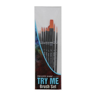 Creative Mark Best Golden Taklon Paint Brushes- Try-Me Decorating Set of 9- Multi-Diameter Natural Bristle Watercolor Brushes- Short Handle Paint