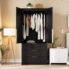 Coolmee Rattan Armoire Wardrobe Closet with 3 Drawers and 2 Doors, Wooden Wardrobe Cabinets for Hanging Clothes, Tall Standing Bedroom Armoires - 3 of 4