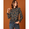 INSPIRE CHIC Women's Smocked Waist Ruffled Hem Stand Collar Floral Dots Blouse - 2 of 4
