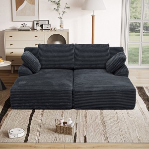 Christopher Knight Home Bronte 78'' Modern Corduroy Upholstered Double Chaise Lounge with Backrest Pillow and 2 Throw Pillows - 1 of 4