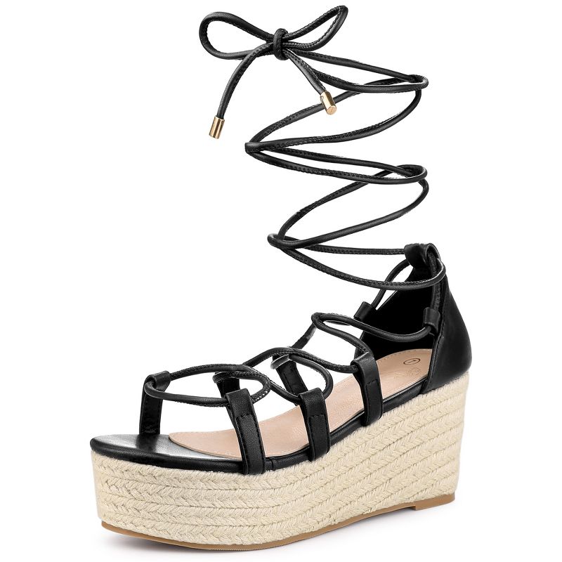 Perphy Lace Up Platform Wedge Heel Strappy Sandals for Women, 1 of 7