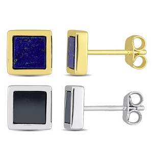 EVERLY JEWELRY | Men's Two-Tone Sterling Silver 2ct TGW Lapis and Hematite Square Stud Earrings 2-Piece Set - 1 of 4