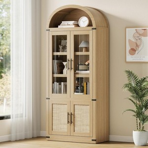 Arched Bookcase with Doors Modern Bookshelf with Storage Wooden Display Cabinet - 1 of 4