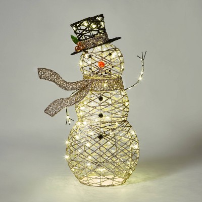 39 Lighted Snowy Tinsel Snowman Couple Outdoor Christmas Decoration