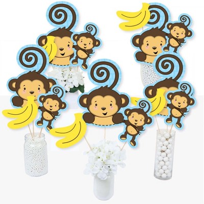 Big Dot of Happiness Blue Monkey Boy - Baby Shower or Birthday Party Centerpiece Sticks - Table Toppers - Set of 15