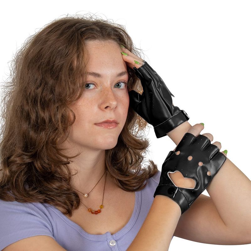 Skeleteen Girls Fingerless Biker Costume Gloves - Black, 3 of 9