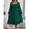 Coolmee Women Square Neck Long Sleeve Midi Dress Smaocked Waist Flowy Long Dress - 2 of 4