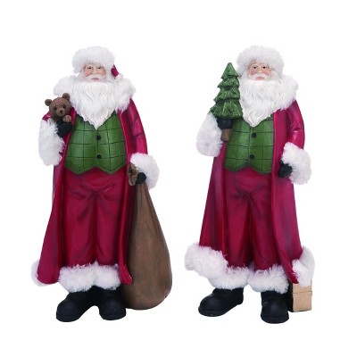 Transpac Resin 13 in. Red Christmas Fur Trim Santa Set of 2