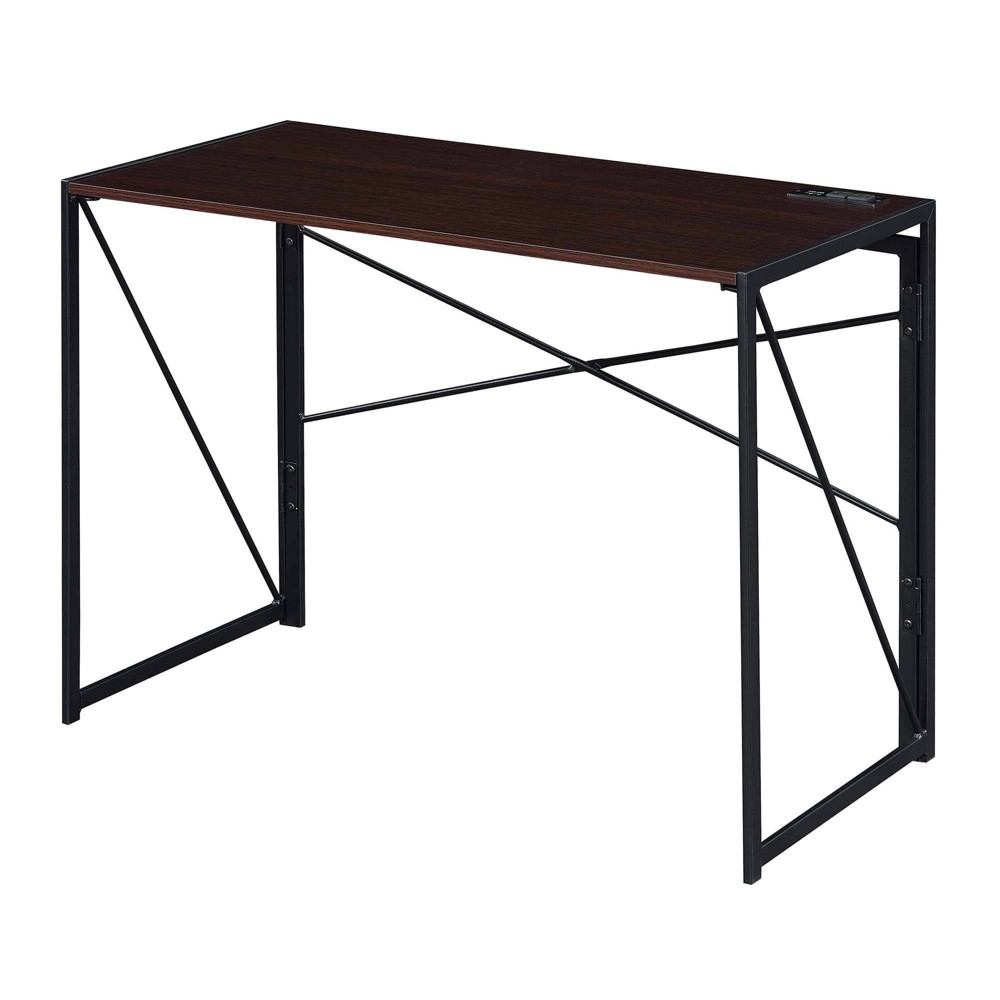 Photos - Office Desk Extra Folding Desk with Charging Station Espresso/Black - Breighton Home