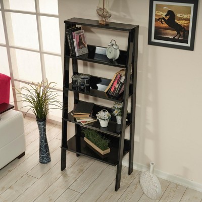 INFURNIC Decorative Bookshelf Wood Frame Bookshelf 5 Tier Ladder Shelf Modern Storage Organizer for Living Room, Black, 13"*24"*55"