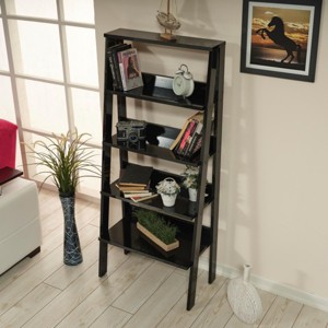 INFURNIC Decorative Bookshelf Wood Frame Bookshelf 5 Tier Ladder Shelf Modern Storage Organizer for Living Room, Black, 13"*24"*55" - 1 of 4