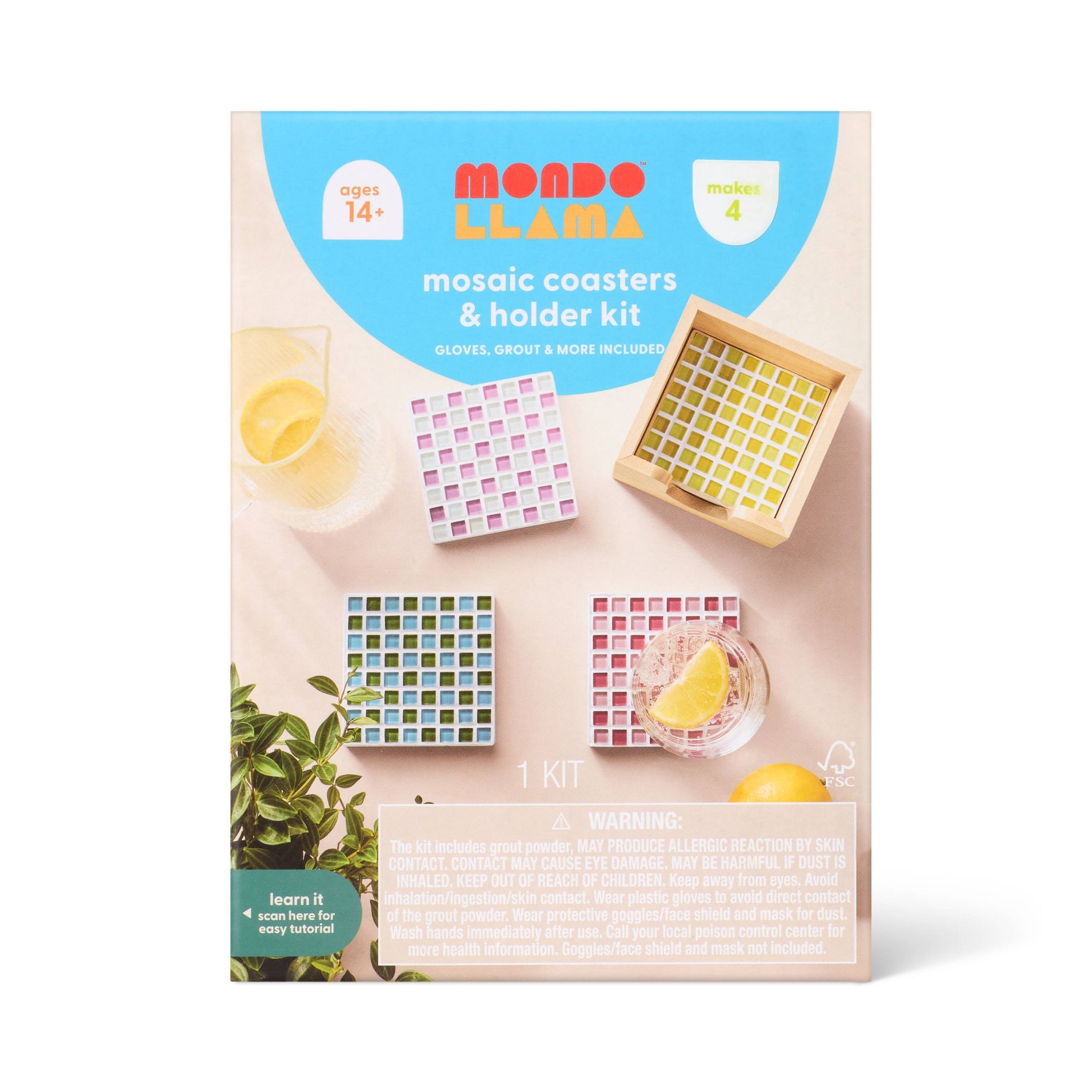 4ct Mosaic Tile Coasters Summer Craft Activity Kit - Mondo Llama™