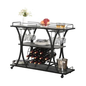 NAYSAYE Bar Serving Cart Stylish Storage Shelves with Wine Rack for Home Kitchen , Black and Gray, 44.09"*12.99"*33.27" - 1 of 4