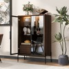 TiramisuBest 51.2'' Freestanding Display Cabinet with Glass Doors, LED Light, 2 Drawers & 4-Tier Adjustable Shelves,Black/Dark Walnut - 2 of 4