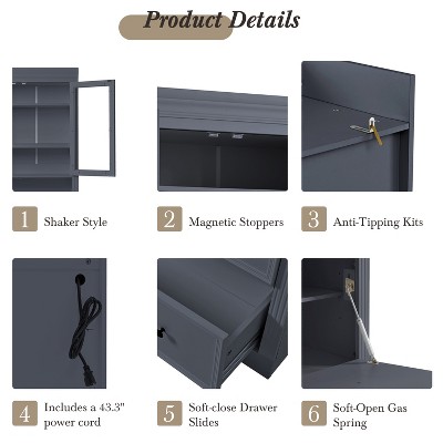 ModernLuxe 78" Tall Kitchen Pantry Storage Cabinet, Freestanding Cupboard, Farmhouse Pantry Cabinet with Drawers & Adjustable Shelves, Gray — фото 7
