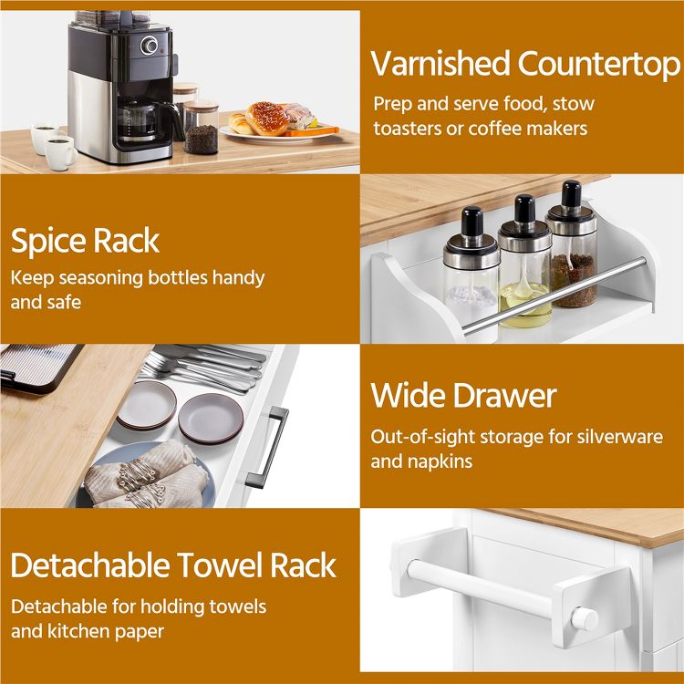 Yaheetech Rolling Kitchen Island Kitchen Cart with Towel Rack & Drawer, 4 of 8