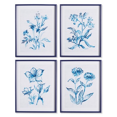 Plum & Post Indigo Watercolor Botanical Prints Set Of 4