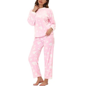 cheibear Women's Flannel Winter Cute Printed Long Sleeve Pajama Sets - 1 of 4