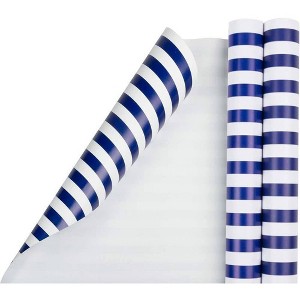 JAM Paper & Envelope 2ct Striped Gift Wrap Rolls Blue/White: Multi-Stripe Paper for All Occasions, 30ft Length - 1 of 4