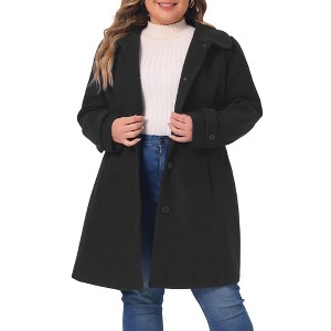 Agnes Orinda Women's Plus Size Peter Pan Collar Single Breasted with Pockets Pea Coats - 1 of 4