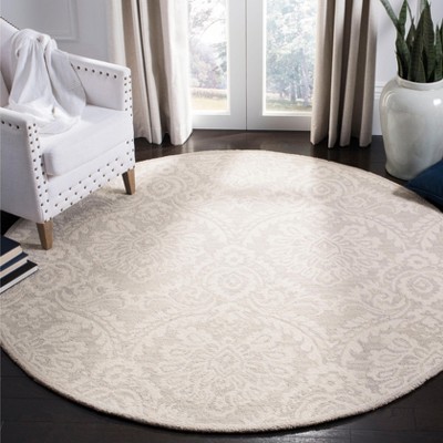 Handmade Floral Elegance Silver/Ivory Wool Round Rug