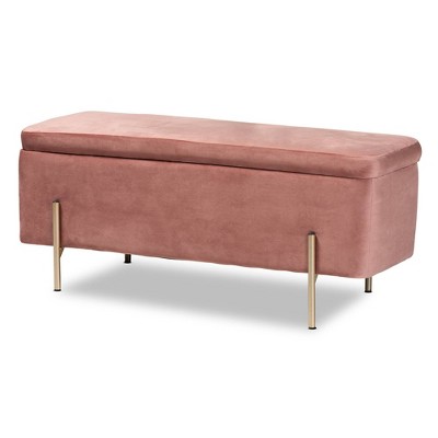 Rockwell Blush Velvet Metal Storage Bench Pink/Gold - Baxton Studio