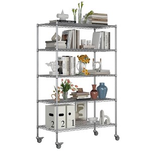 Munora - 5-Tier Adjustable Wire Shelving with Lockable Wheels - 75"H x 48"W x 24"D - Chrome Plated - 1 of 4