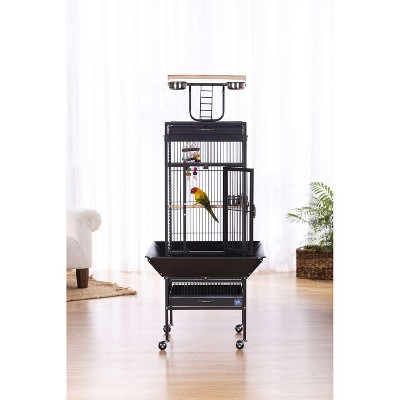 Black Wrought Iron Bird Cage with Play Top and Stand