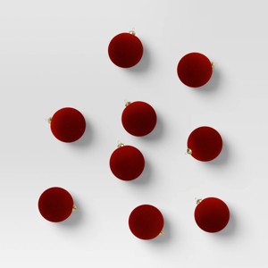 9ct 80mm Christmas Flocked Ball Ornament Set Burgundy - Wondershop™ - 1 of 4
