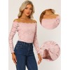 Allegra K Women's Off Shoulder Floral Lace Sheer Long Sleeves Lined Casual Blouse - 2 of 4