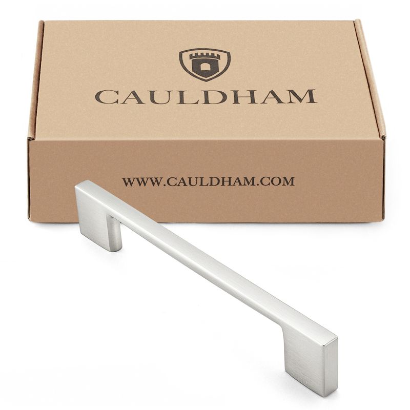 Cauldham Solid Kitchen Cabinet Pulls Handles (5" Hole Centers) - Modern Thin Profile Drawer/Door Hardware - Style M255 - Satin Nickel, 4 of 6