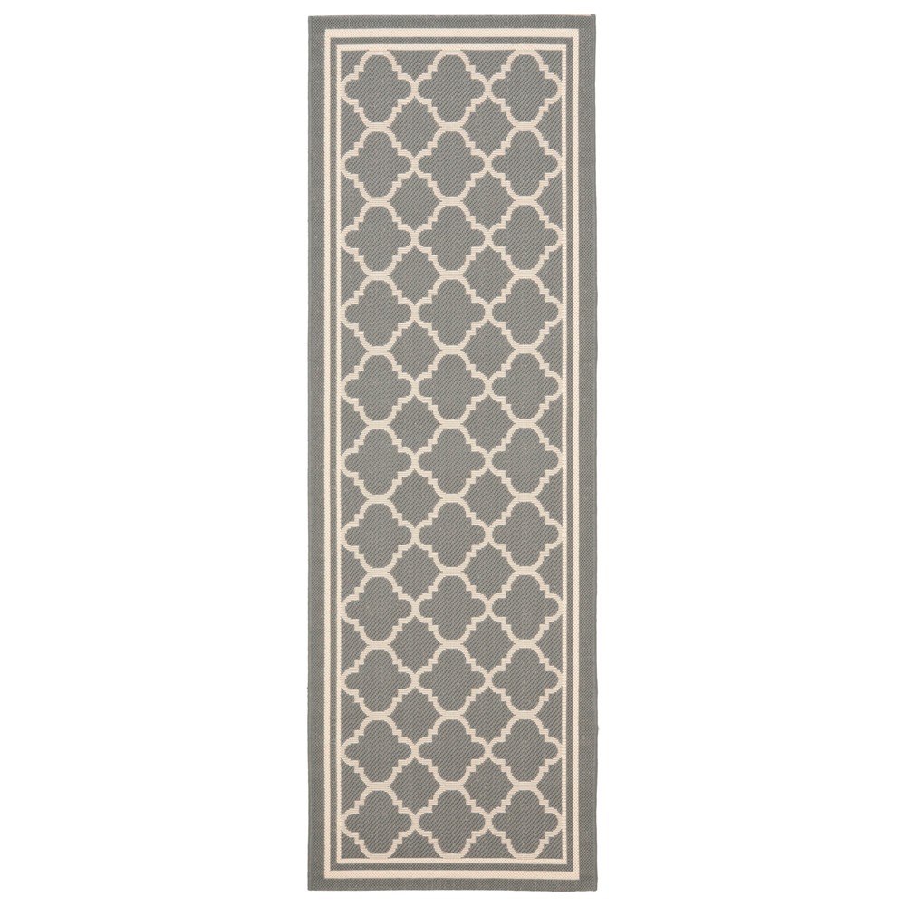 2'3inX8' Runner Renee Outdoor Patio Rug Anthracite/Beige - Safavieh