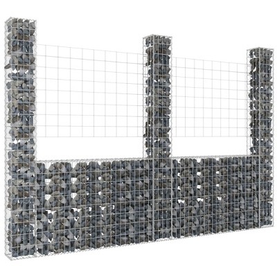 vidaXL U-shape Gabion Basket with 3 Posts Iron 102.4 in.x7.9 in.x78.7 in.