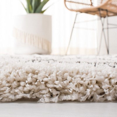 Ivory and Charcoal Geometric Shag 5' x 7' Area Rug