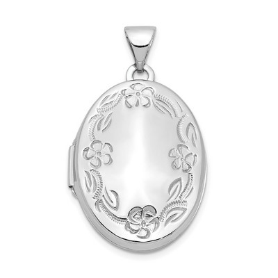 Black Bow Jewelry 14k White Gold 21mm Hand Engraved Floral Oval Locket