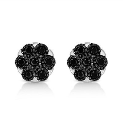 Silver 1/4 Cttw Color Diamond Cluster Flower Earrings