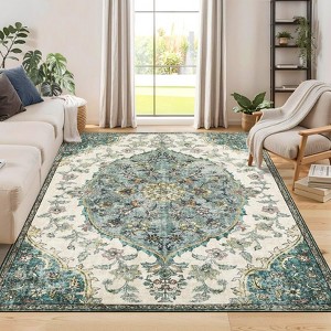 Large Area Rug, Vintage Washable Floral Medallion Area Rug for Living Room, Printed Non Slip Carpet Soft Rugs - 1 of 4