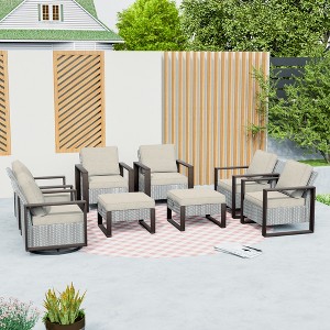 UPTIOT 8-Piece Brown Rattan Wicker Outdoor Patio Conversation Set - 1 of 4