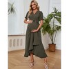 Women's Maternity Wrap Maxi Dress with Belt - Short Puff Sleeve V-Neck Ruffle Hem Pregnancy Dress - 2 of 4