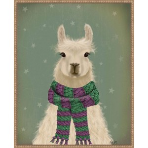 Amanti Art 23"x28" Llama with Purple Scarf Portrait by Fab Funky Framed Canvas Wall Art - 1 of 4