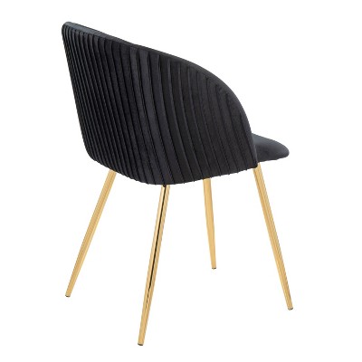 Fran Pleated Black Velvet and Gold Metal Dining Chairs (Set of 2)